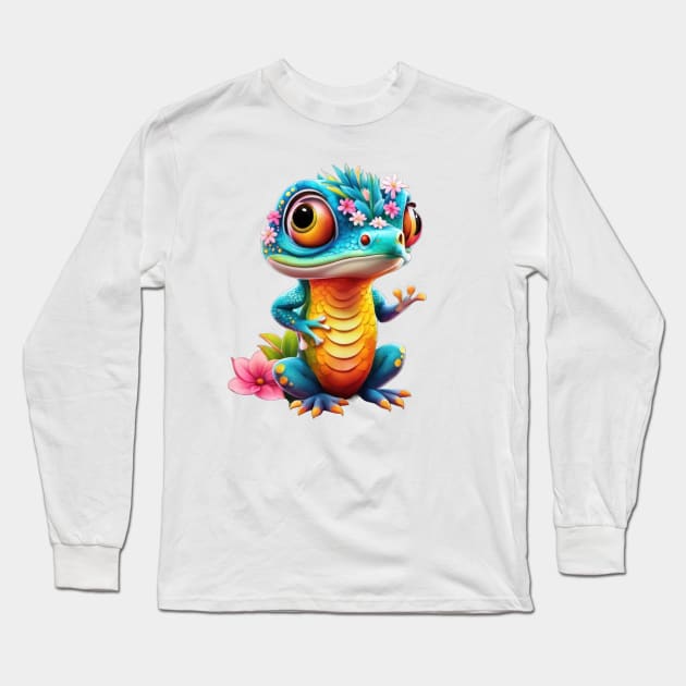 Lizard's Floral Fantasy Long Sleeve T-Shirt by TooplesArt